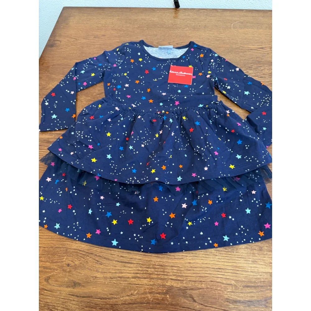 Hanna Andersson Star Dress 110 5 NWT Navy Long Sleeve Tiered Tulle Skirt